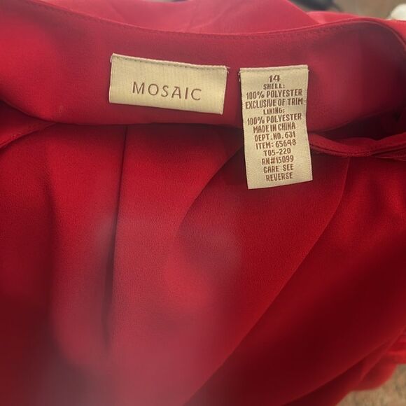 Mosaic Red Dress Sz 14 Embroidered Scoop Neck Short Sleeve Lined - Picture 8 of 12